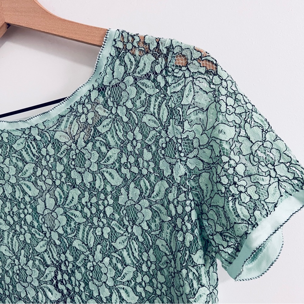 Loft Teal Lace Short Sleeve Top - Picture 3 of 12